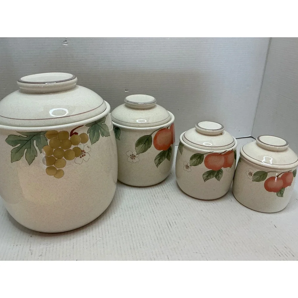 Mikasa Vintage Canister Set Fruit Panorama Country Classics 4pc Stoneware Cream